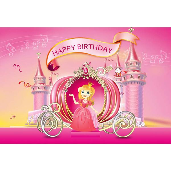 2020 Princess Girl Happy Birthday Backdrop Pink Printed Music