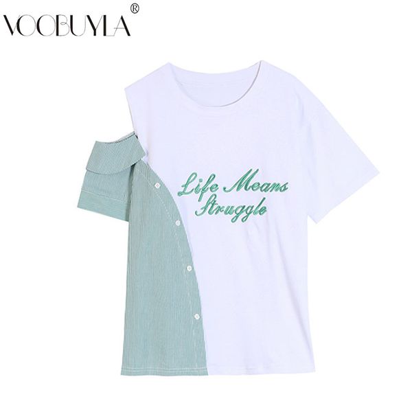 

voobuyla off shoulder women casual t shirt 2018 summer short sleeve o-neck cotton t-shirts female hit color botton de mujer, White