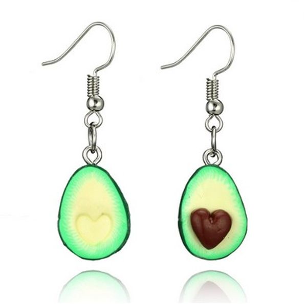 

avocado fish hook earrings womens heart coupling , nut coupling earrings polymer silver alloy metal hook dangle earrings