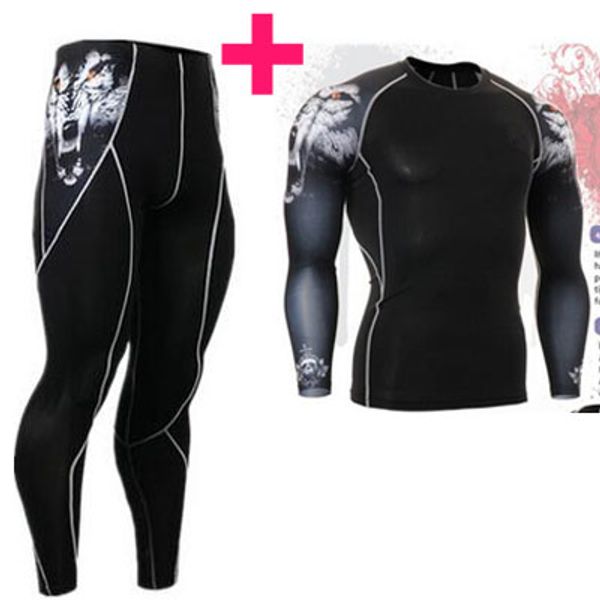 

wholesale-fitness suit long-sleeved tights men's quick training sports stretch running fitness clothes, Black;blue