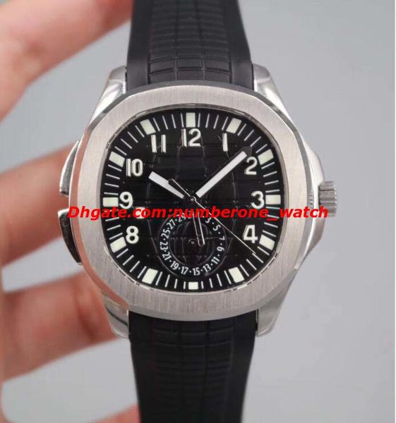 

luxury 5164a-001 aquan@ut travel time dual time zone stainless / rubber bracelet automatic fashion brand men's watch wristwatch, Slivery;brown