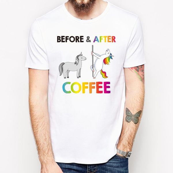 

funny unicorn need more coffee design men t shirt fashion cartoon printed t-shirt short sleeve tee hipster cool p30, White;black