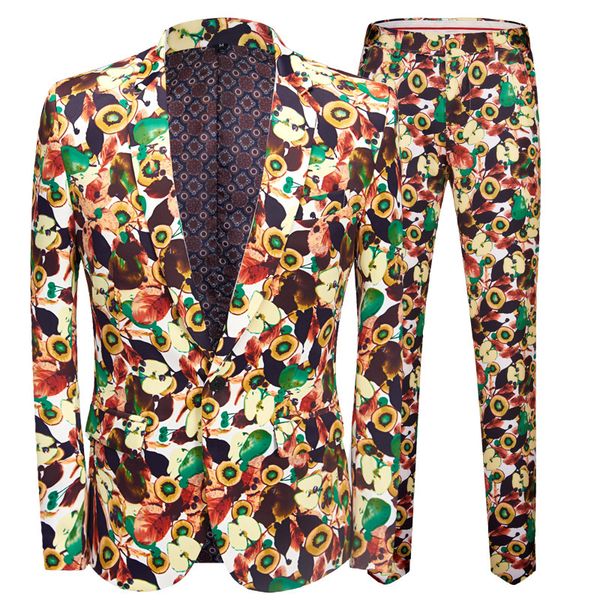 

pyjtrl mes fashion plus size green apple print 2 pieces set mens suits with pants tuxedo casual suit men slim fit smoking homme, White;black