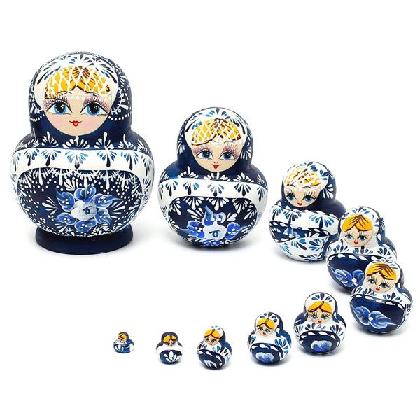 

10pcs/set wooden russian girl hand painted nesting dolls babushka matryoshka gifts hand paint doll toys for children