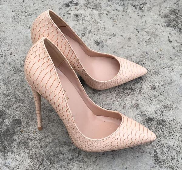 

women lady woman 2019ss fashion nude python snake leather poined toes wedding heels stiletto high heels shoes pumps 12cm 120mm, Black