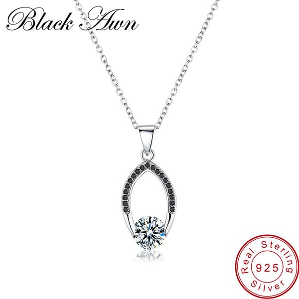 

black awn] genuine 100% 925 sterling silver jewelry necklace for women female bijoux necklaces pendants p086