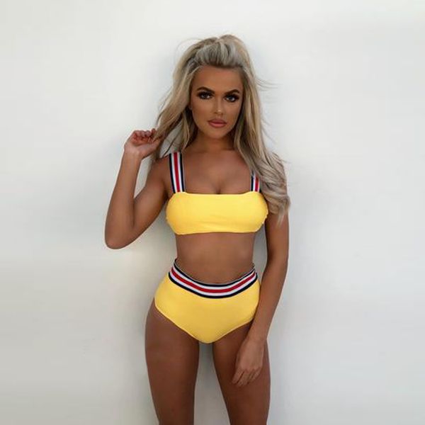 

patchwork spaghetti straps middle waist two pieces swimwear, White;black