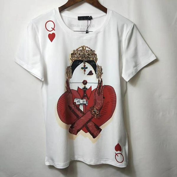 

Покер Печатных Женщина Футболка 2018 Весна Лето Мода 100% Хлопок С Коротким Рукавом Ж