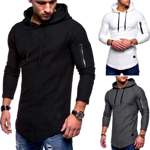 

Men T-shirt With Zipper Long Sleeve Muscle Slim Casual Hooded Tops Summer Fall Sport Gym Shirt Blouse Hoddies Tee