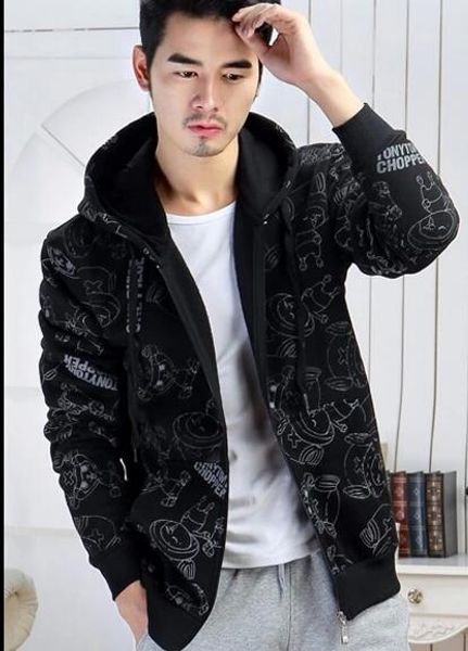 

new men's spring and autumn models cotton sweater hooded large size loose casual trend cardigan jacket men's clothing, Black