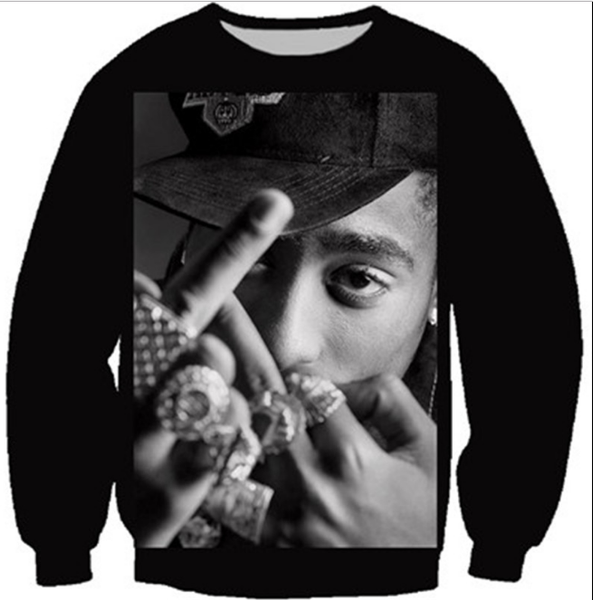 

new fashion women/men black cool rapper tupac 2pac harauku style funny 3d printed crewneck sweatshirts hoodies k42