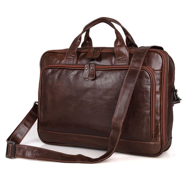 

nesitu vintage chocolate real genuine leather office men briefcase male portfolio 14'' lapbusiness man messenger bag m7005