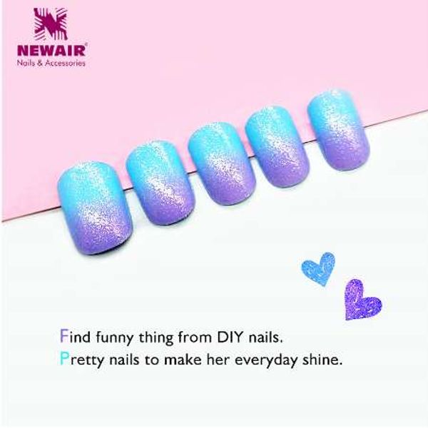 Pressione as crianças unhas falsas com design 24 pcs azul roxo curto capa cheia crianças ou tamanho pequeno dicas de unhas falsas