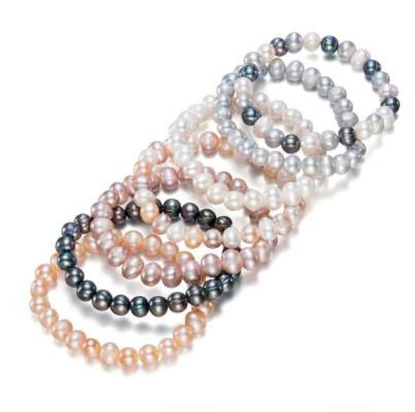 

snh potato shape stretch adjustable real genuine freshwater natural pearl bangle bracelet for women 7 colors per set, Golden;silver