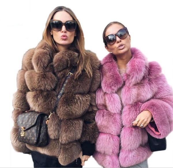 

women faux fox fur coat new winter coat plus size womens stand collar long sleeve faux fur jacket fur gilet fourrure, Black