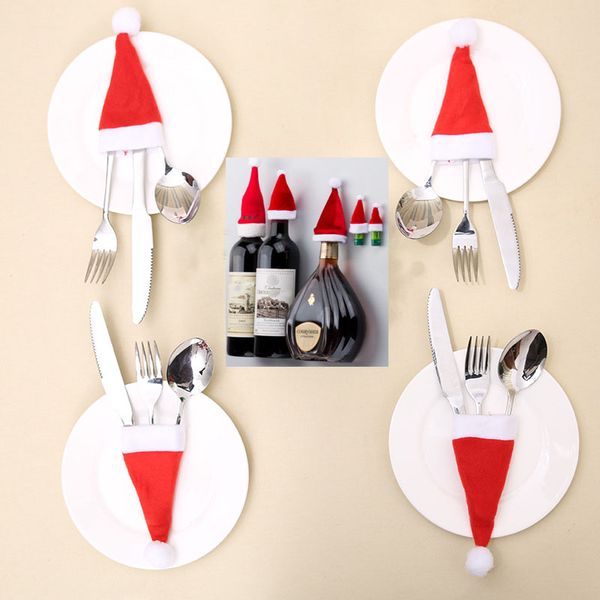 

christmas santa claus hat decoration for knife and fork set beer bottle wrap hat candy gift bag for wedding party festival 6*12cm wx9-997