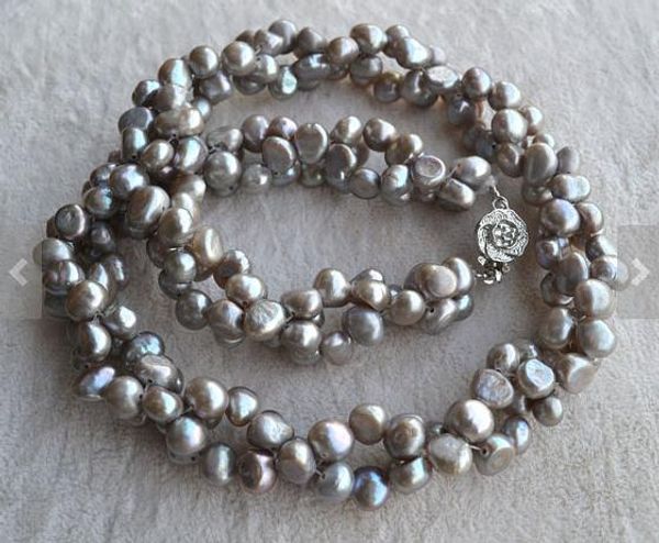 

handmade pearl jewellery,dark gray color 45cm aa6-7mm baroque freshwater pearl necklace,fashion lady's gift jewelry, Black
