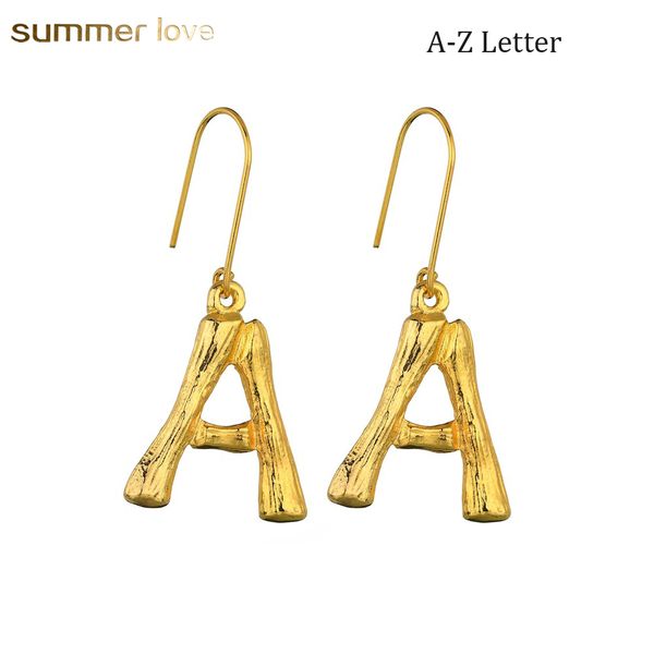 

designer a-z letter earrings for women girls 26 letters alphabet 18k plated bamboo dangle earring jewelry gift, Golden