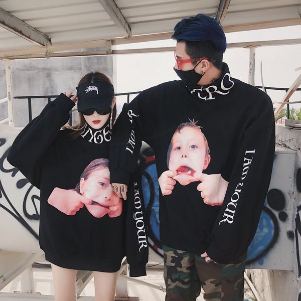 

18ss мужские женщины толстовки любовник милый мальчик девочка печатные письма дизайн пуловеры черные толстовки, Black