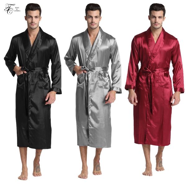 

tony&candice men's silk satin bathrobe robe long solid silk pajamas men nightgown sleepwear kimono homme dressing gown, Black;brown