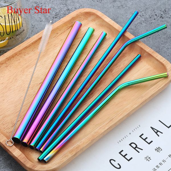 

50pcs colorful stainless steel straws 6mm/8mm/10mm/12mm reusable metal drinking straw with cleaner brush