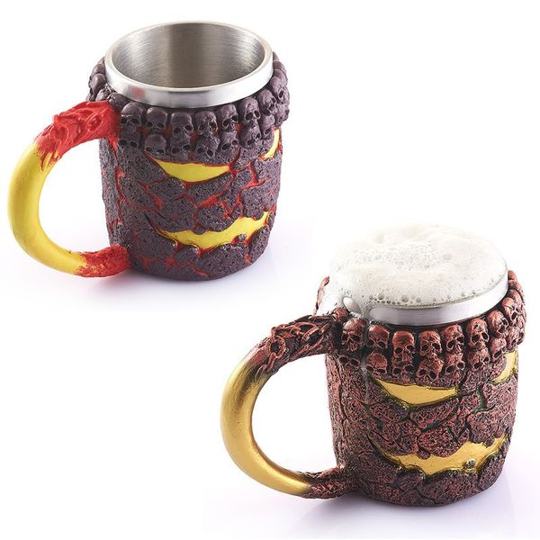 

450ml double wall bottle stainless steel 3d skull mugs coffee tea water bottle rock magma devil monster halloween drinking cups milk