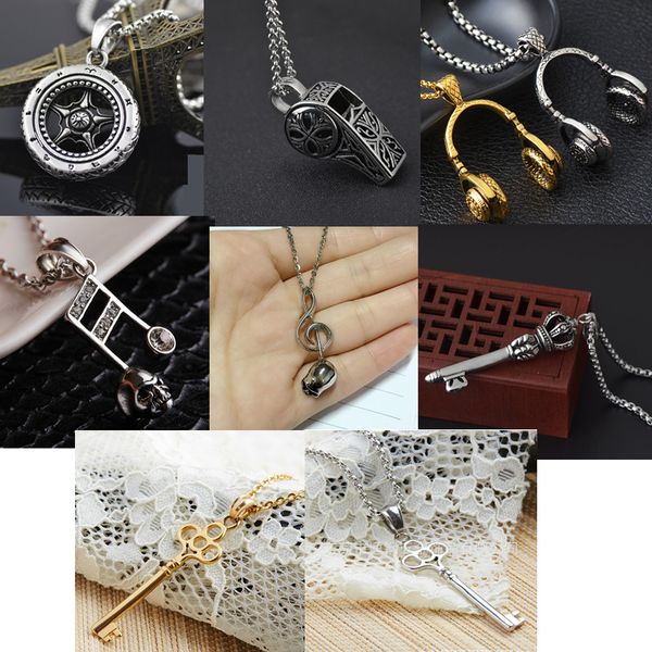 

premium necklace men chain with pendant wheel whistle headphone key punk hip hop jewelry fantasy accessories for men titanium steel necklace, Silver