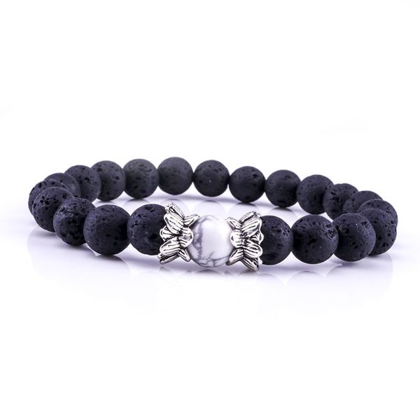 

black natural 8mm lava rock stone bead bracelet volcanic stone aromatherapy essential oil diffuser bracelet jewelry, Golden;silver