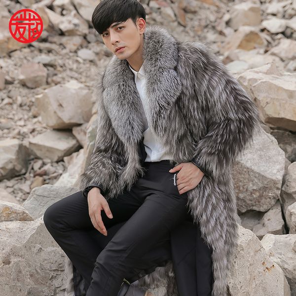 

mens fur jacket thick warm fashion overcoat real fur coats, Black