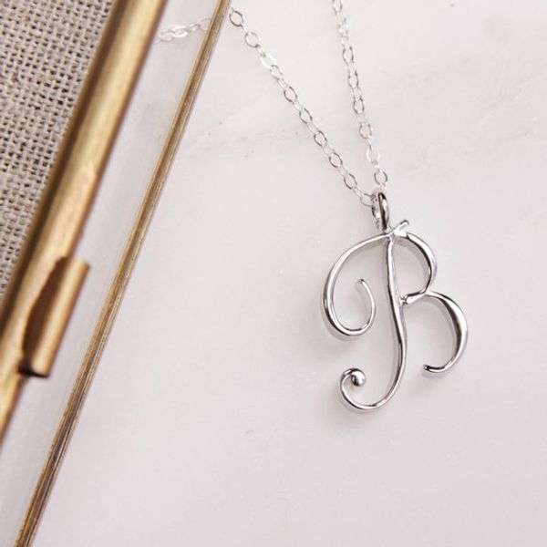 

30pcs/lot minimalists b initial cursive necklace letter b pendant simple clavicle jewelry for memorial gift, Silver