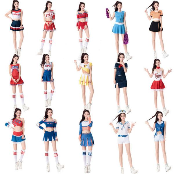 

costumes cosplay for cheerleading fancy dress sea navy uniform school girl sport competition cheerleader costume halloween 15 styles, Black