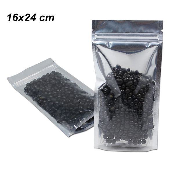

50 шт. 16x24 см встать ясно передняя ziplock фольга сумки многоразовые продуктовые торгу