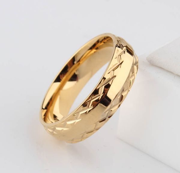 

promotion gold ring wedding rings for men women pattern stainless steel couple jewelry wholesale 6mm, Golden;silver
