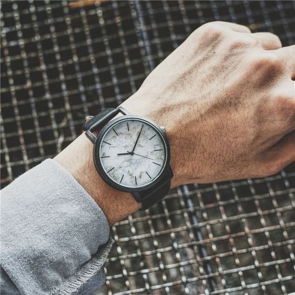 

british style marble watches 2016 fashion marbling stripe creative quartz watch men women wristwatches genuine leather clock, Slivery;brown