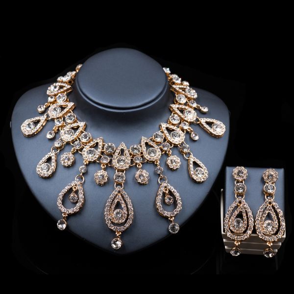 

lan palace fashion dubai gold color jewelry necklace and earrings ensemble bijoux femme gold set india jewelry ing, Silver