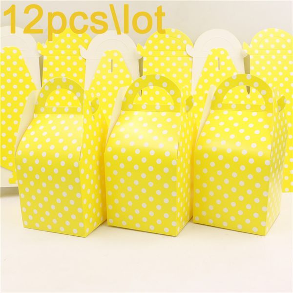 

12pcs\lot events party decoration yellow polka dots theme baby shower paper gifts boxes birthday candy box kids favors supplies