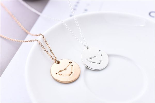 

10pcs astrology sign capricorn constellation necklace jewelry round coin capricorn diagram zodiac chain necklace birthday gift, Silver