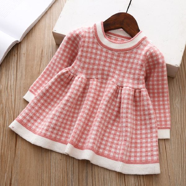 

baby girls dress warm lattice knit long-sleeve princess dress kids clothes children dresses for toddler baby christmas costume, Red;yellow