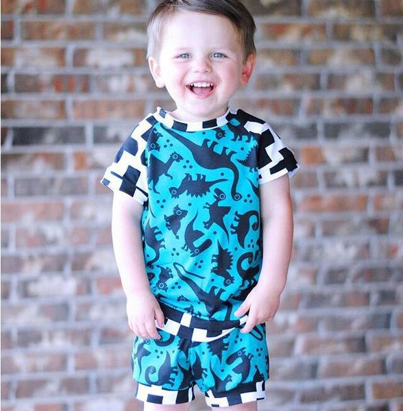 2018 Yeni Çocuk Giyim Bebek Erkek Giysileri Set Kısa Kollu Dinozor Baskı Tops T gömlek + Pantolon Şort 2 ADET Boys Kıyafetler Bebek Giyim Setleri