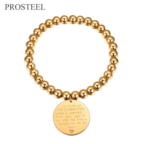 

prosteel beaded bracelet for women men with 33pcs stainless steel beads gold color hand chain wicked lyrics tag bracelet psh3470, Black
