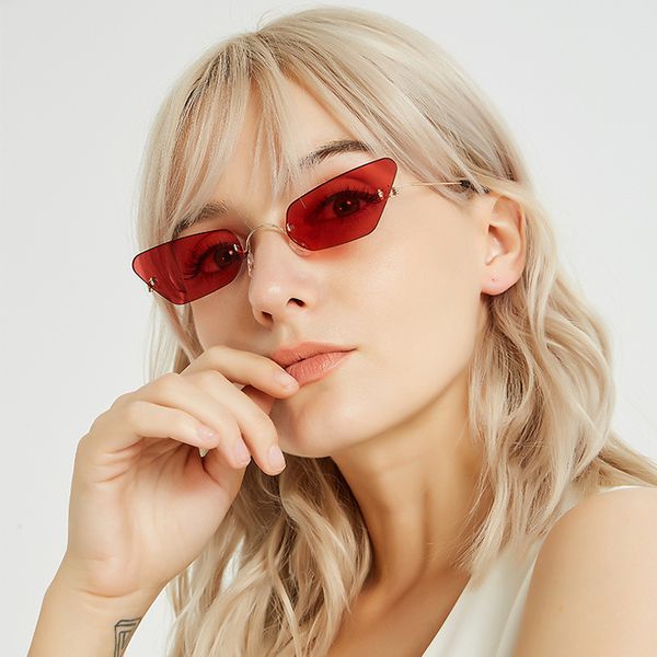 

qpeclou small frameless modern sunglasses women unique square sun glasses female rimless colorful lens eyeglasses men oculos, White;black