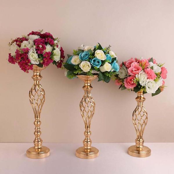 10 pçs / lote Criativo Ouro Oco de Metal Castiçais de Casamento Estrada Chumbo Mesa Flor Rack de Decoração Para Casa Vasos Do Hotel