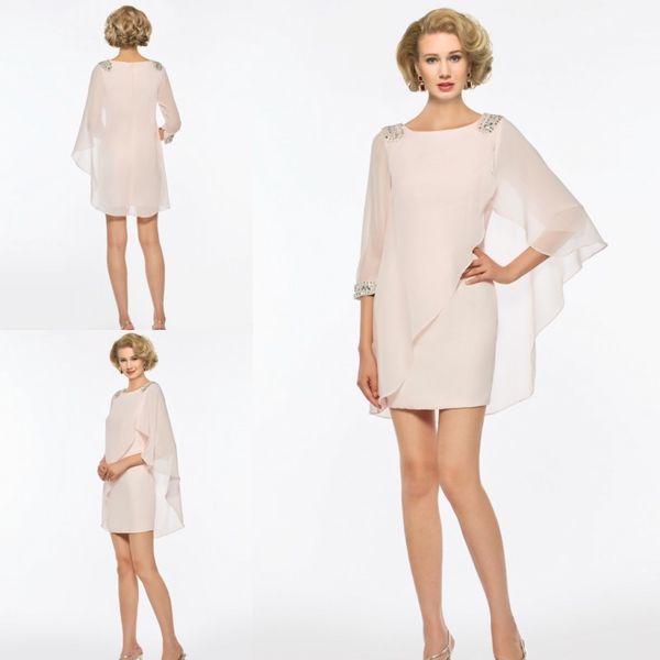 

pink mother of the bride dresses chiffon sequins long sleeve short mother of the groom dress plus size wedding guest gowns for mom, Black;red