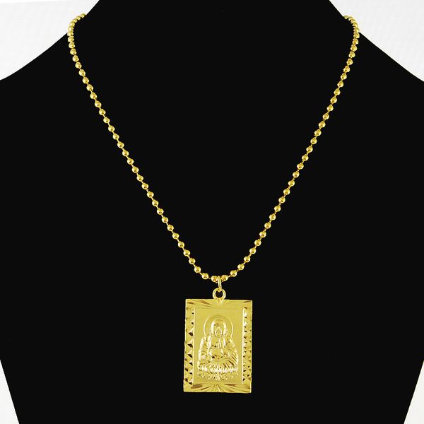

vintage retro buddhism 24k gold plating square pendant necklace for men women yellow gold color jewelry for party costume, Silver