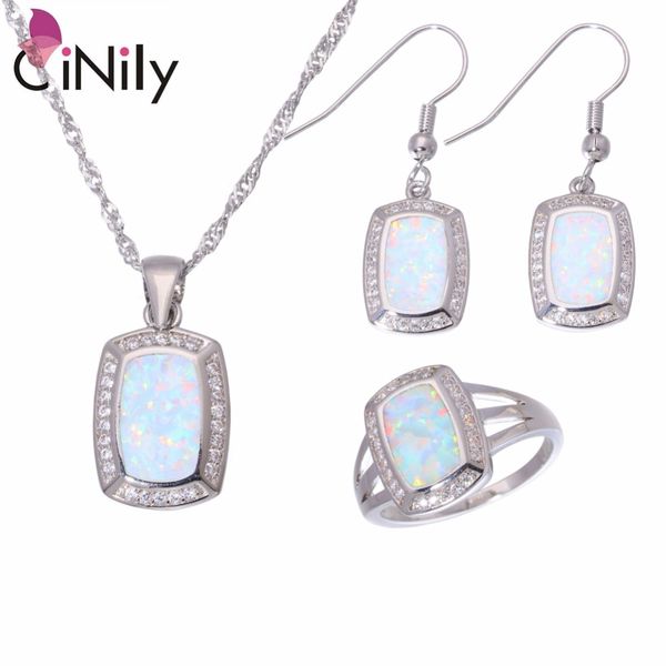 

cinily created white fire opal cubic zirconia silver plated wholesale for women jewelry ring pendant earrings jewelry set ot164