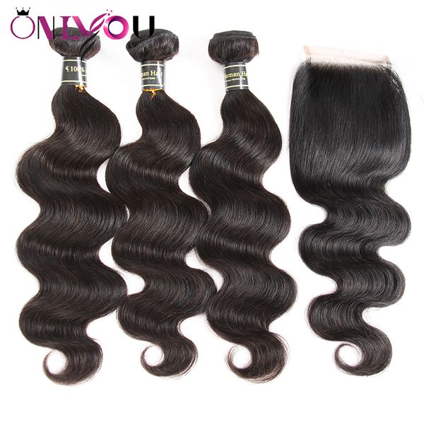 

brazilan virgin hair body wave human hair weave bundles with closure 3 bundles brazilian virgin hair bundle deals with lace closure weaves, Black;brown