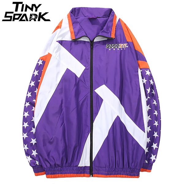 

mens hip hop jackets windbreaker oversized vintage embroidery jacket coat streetwear casual purple star track jacket autumn 2018, Black;brown