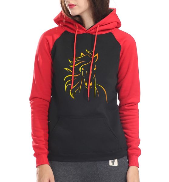 

hoodies fall winter fleece kpop pullovers women 2018 new fashion raglan sleeve cute horse printed brand tracksuits sweatshirts, Black