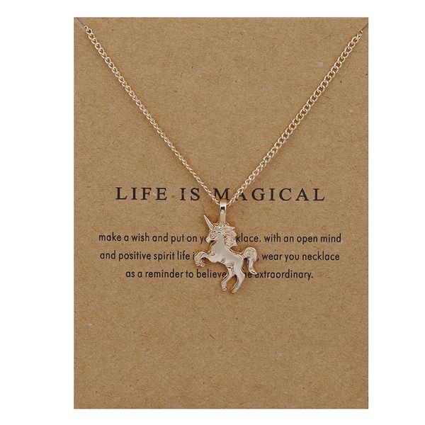 

Fashion NO Dogeared LOGO New Gold-color Life Is Magical UNICORN Horse Alloy Clavicle Chain Pendant Chocker Necklace Jewelry Gift Whosales