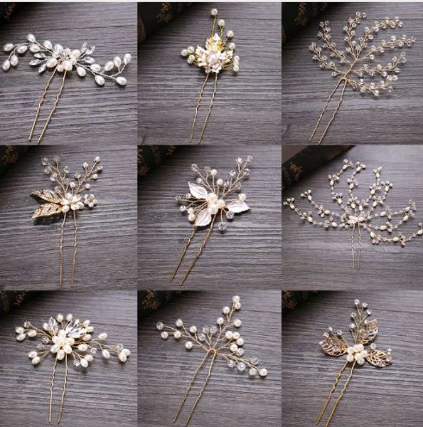 

forseven wedding crystal pearl hair pins for gold bridal hair accessories fashion women hair-clips many wedding hair jewelry, Black;brown